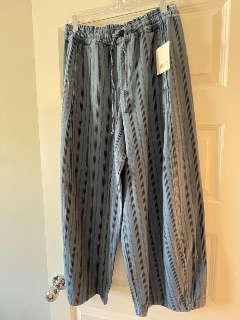 Lucky Brand NWT Striped Wide Leg Crop Pants Blue Tencel Cotton Small